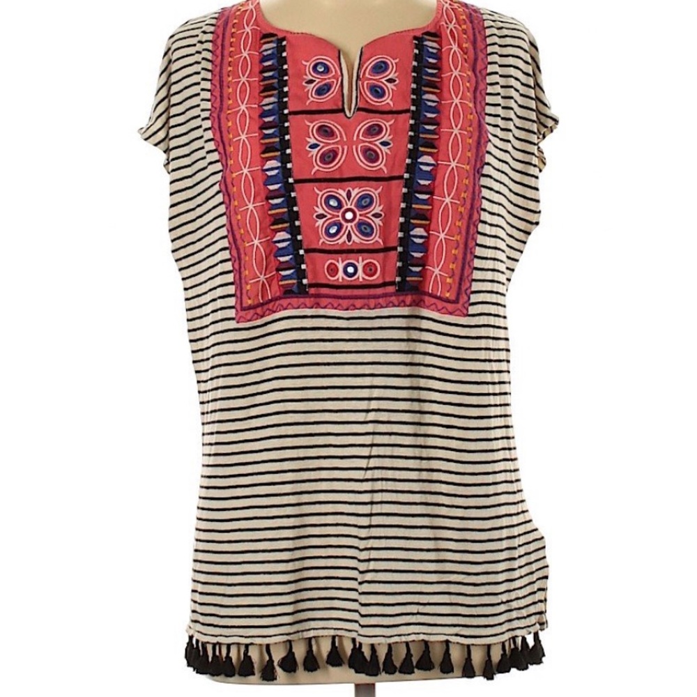RAFAELLA | Boho Striped Embroidered Blouse